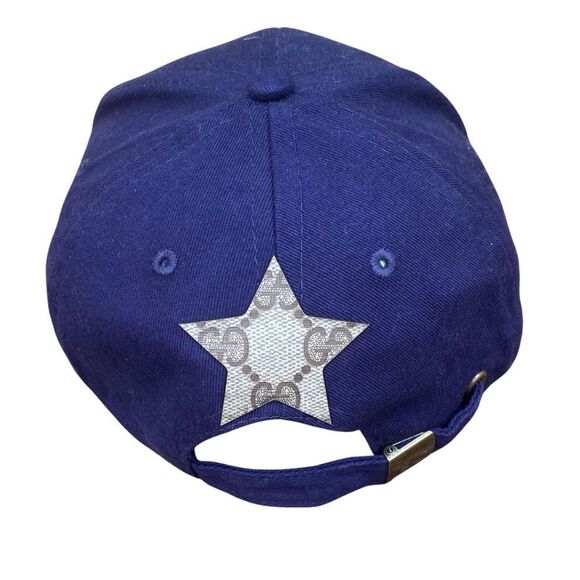 Upcycled Gucci Canvas Logo Navy Blue Felt Baseball Hat/Cap w/ Silver Skull main image 5
